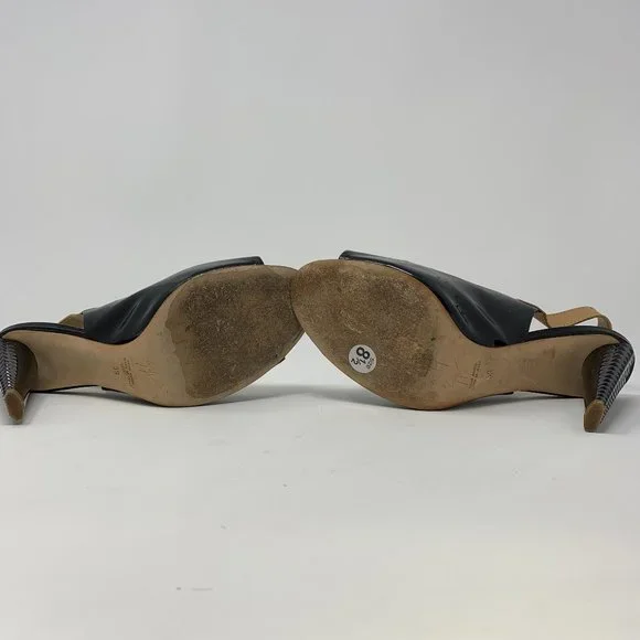 Giuseppe Zanotti Black Patent Leather Slingback Corkscrew Peep-Toe Sandals 8.5 - Picture 7 of 11